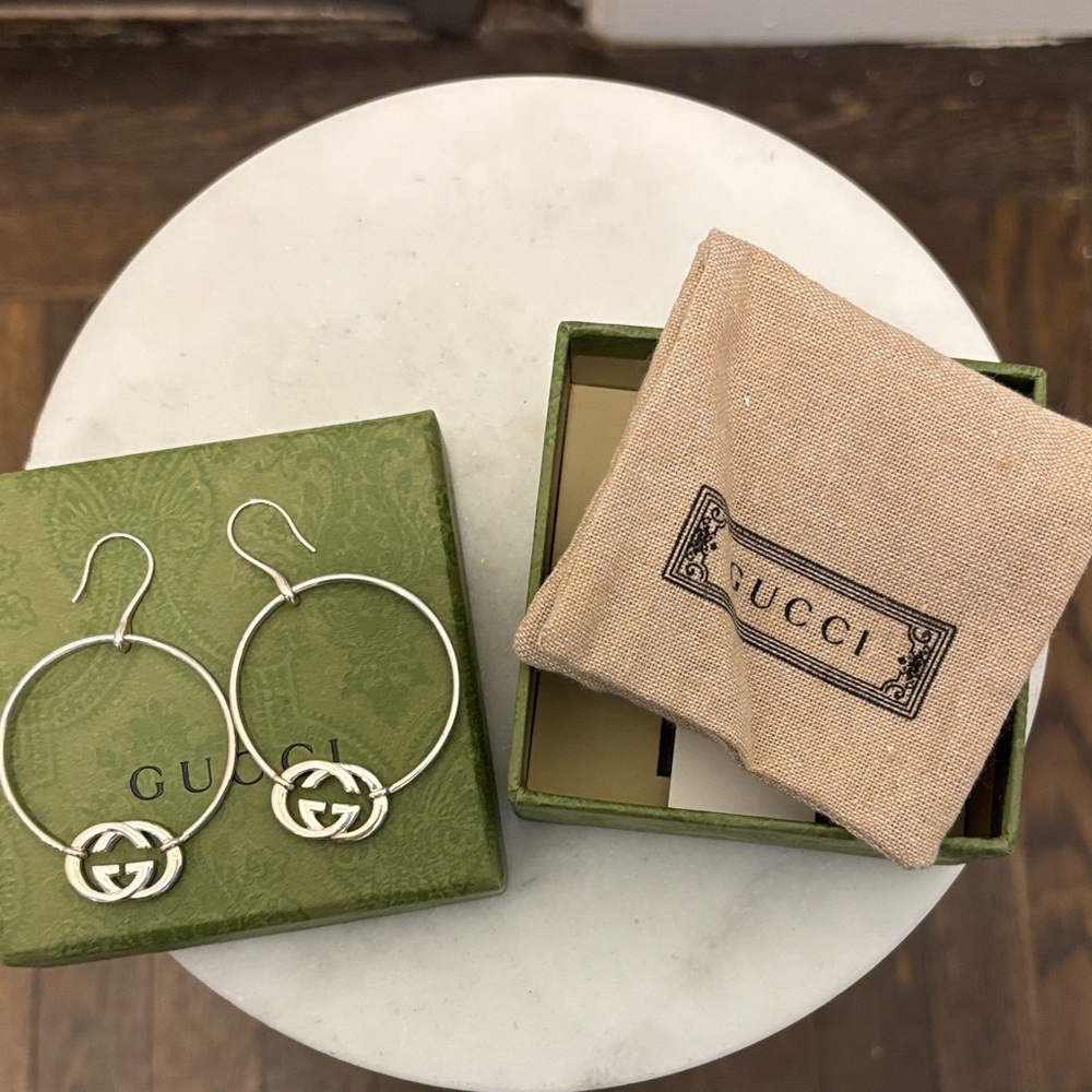 Gucci 925 stamped Silver GG Logo Hoop Earrings